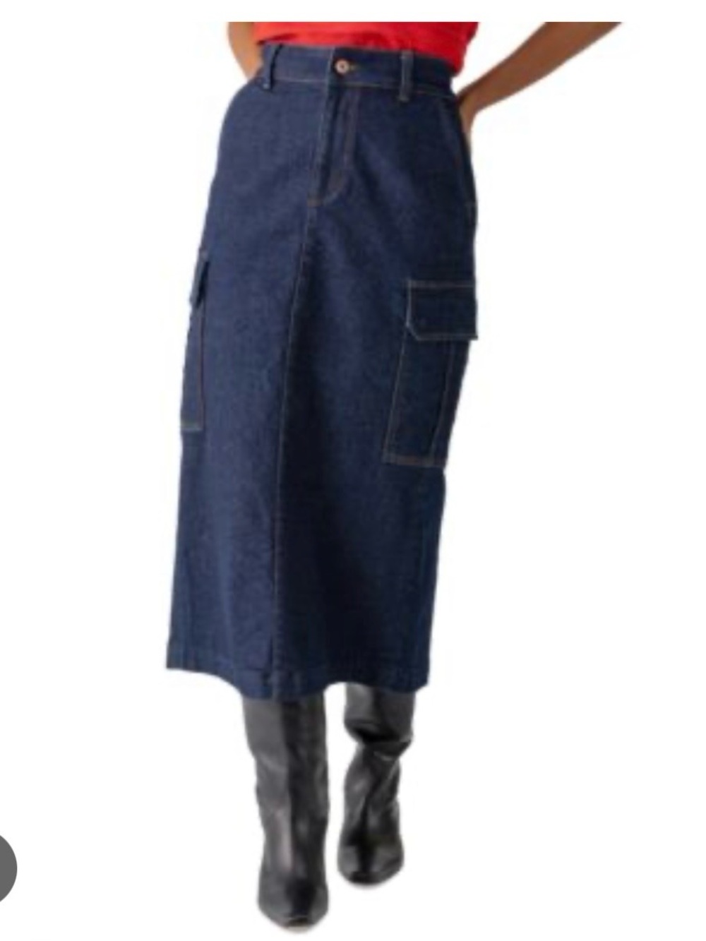 Sanctuary Dark Blue Denim Cargo Midi Skirt